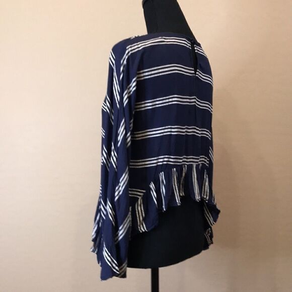 Zara Premium Denim Collection High Low Viscose Navy and White Stripe Top Size S - Picture 11 of 16
